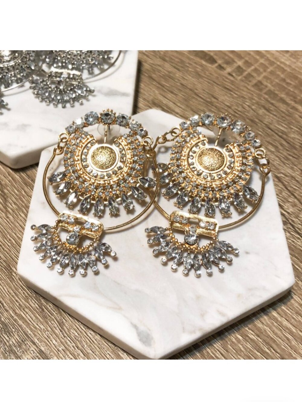 Songbirds Ravi Boho Statement Earrings Gold Crystal Rhinestone Drop